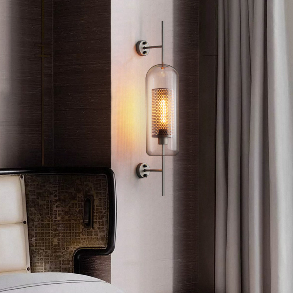 Atria: Aplique de Pared Geométrico Industrial de Metal y Vidrio – Cobre/Plateado