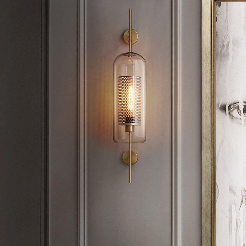 Atria: Aplique de Pared Geométrico Industrial de Metal y Vidrio – Cobre/Plateado