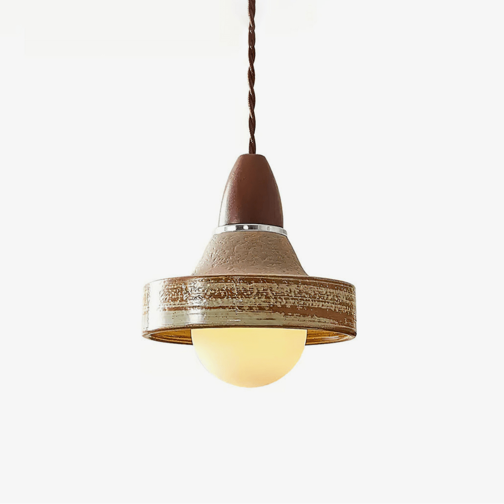 Lámpara colgante de cerámica y madera Alfara junto a una cómoda de madera – imagen 2