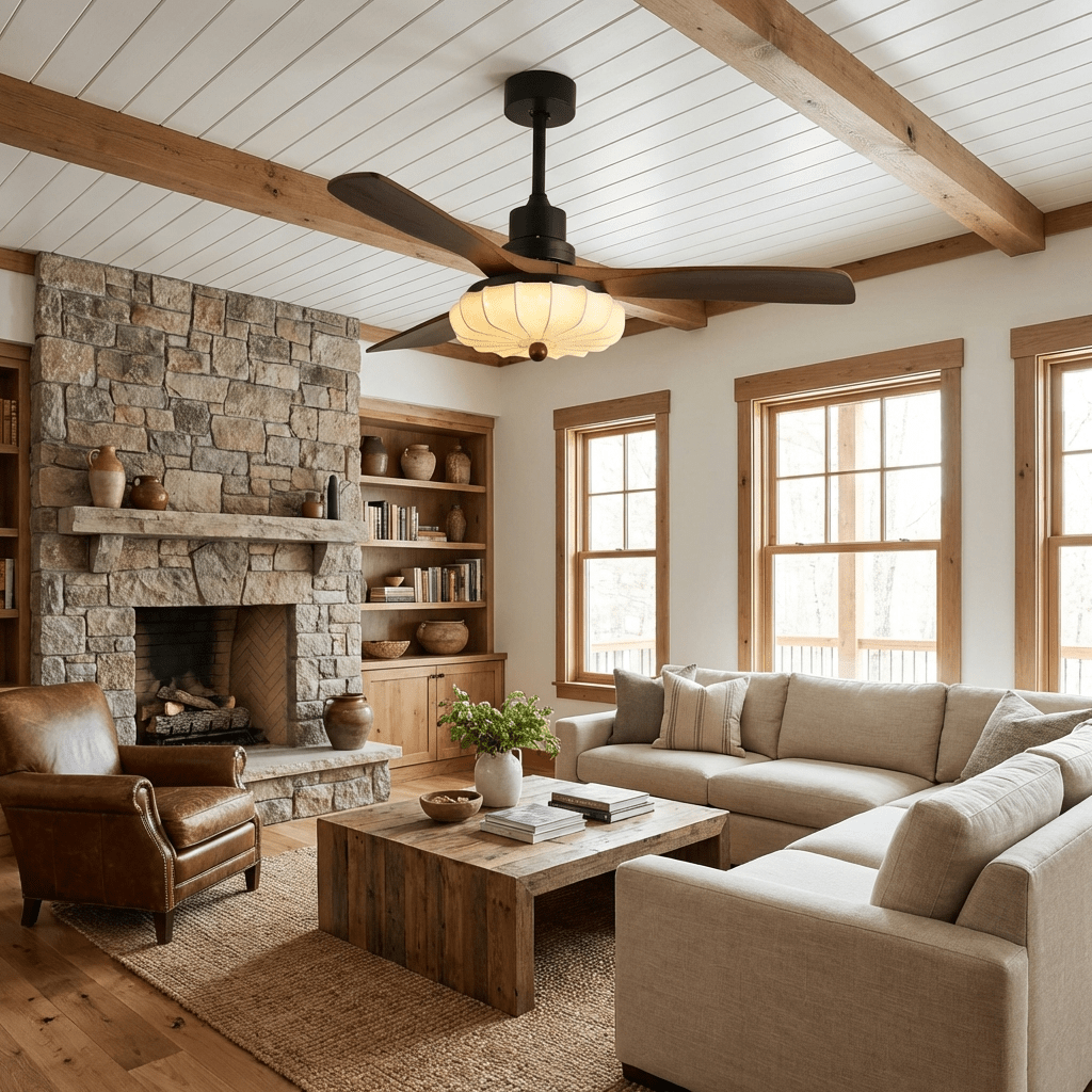 Ventilador de techo con luz Lotara en un salón acogedor – imagen 2