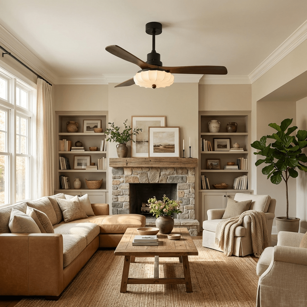 Ventilador de techo con luz Lotara en un salón acogedor – imagen 3