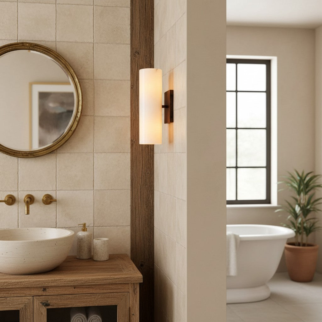 Aplique de pared cilíndrico Albasta en un pasillo acogedor – imagen 13