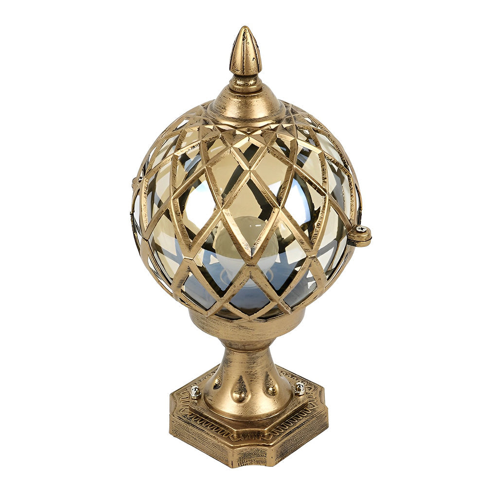 Oncela - Farol de Pilar Exterior Esfera de Celosía con Cristal y Aluminio