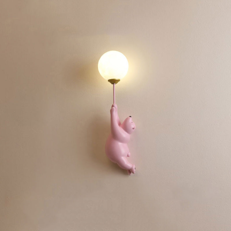 Cielo: Aplique de Pared Infantil con Globo de Oso Blanco/Azul/Rosa