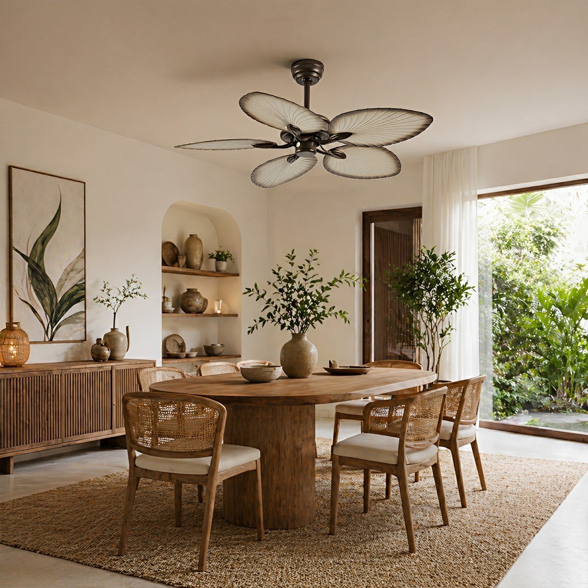 Ventilador de techo con luz Arecia en un rincón de estilo tropical – imagen 8