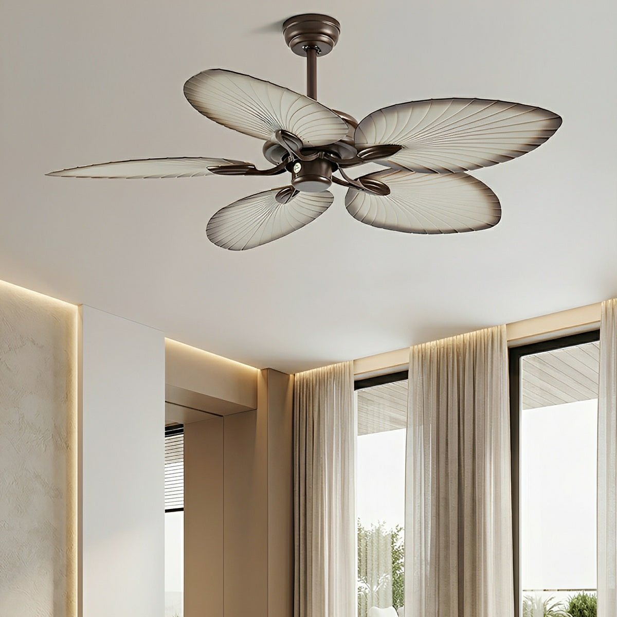 Ventilador de techo con luz Arecia en un rincón de estilo tropical – imagen 10