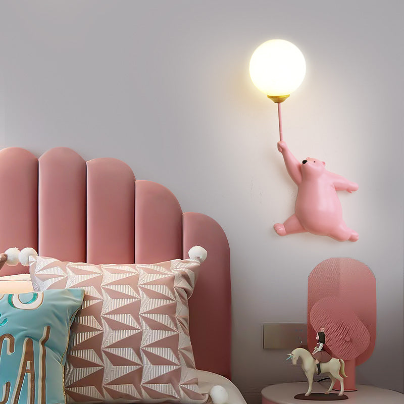 Cielo: Aplique de Pared Infantil con Globo de Oso Blanco/Azul/Rosa
