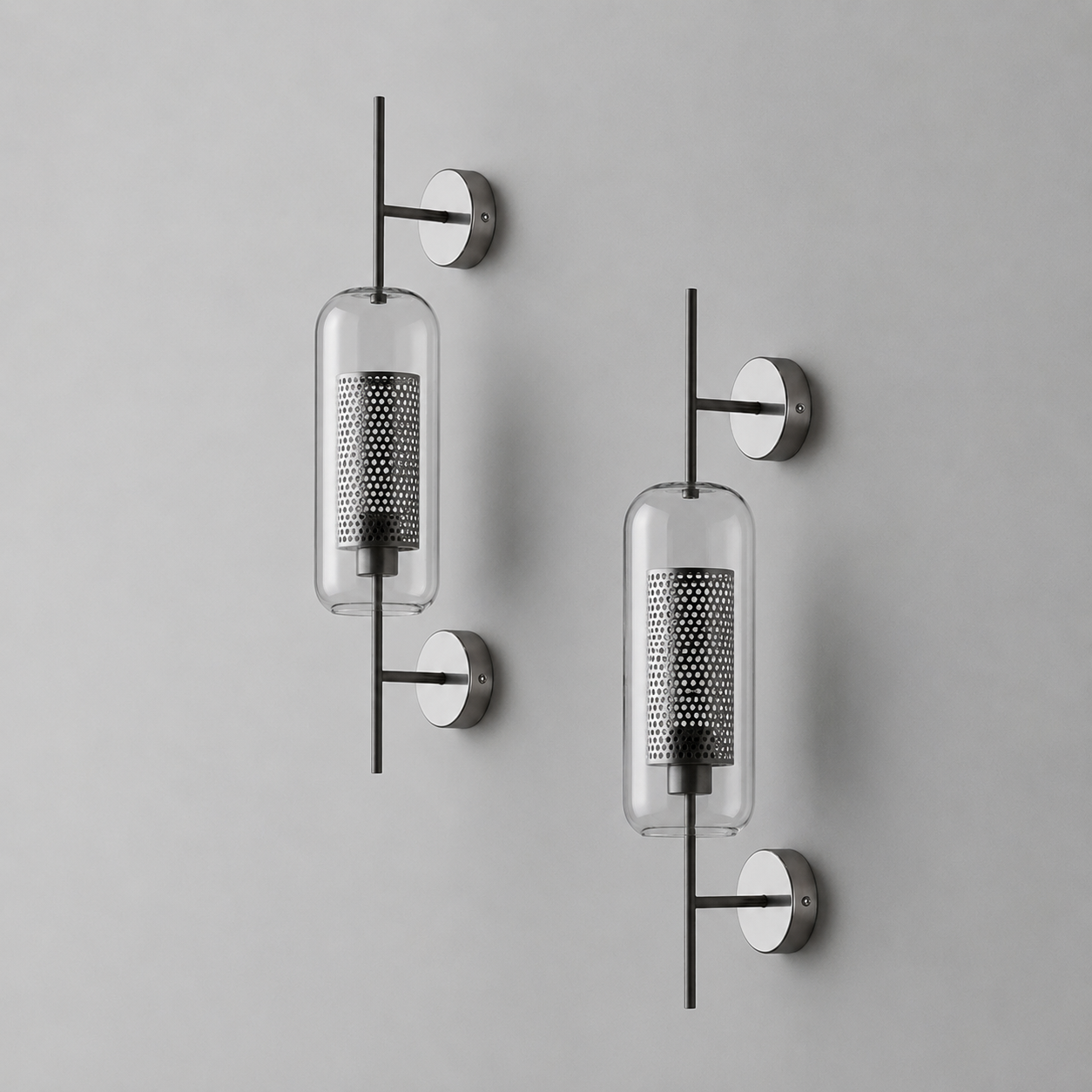 Atria: Aplique de Pared Geométrico Industrial de Metal y Vidrio