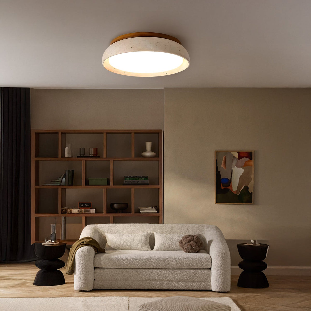 Plafón LED de travertino Lajara en un dormitorio nórdico – imagen 13