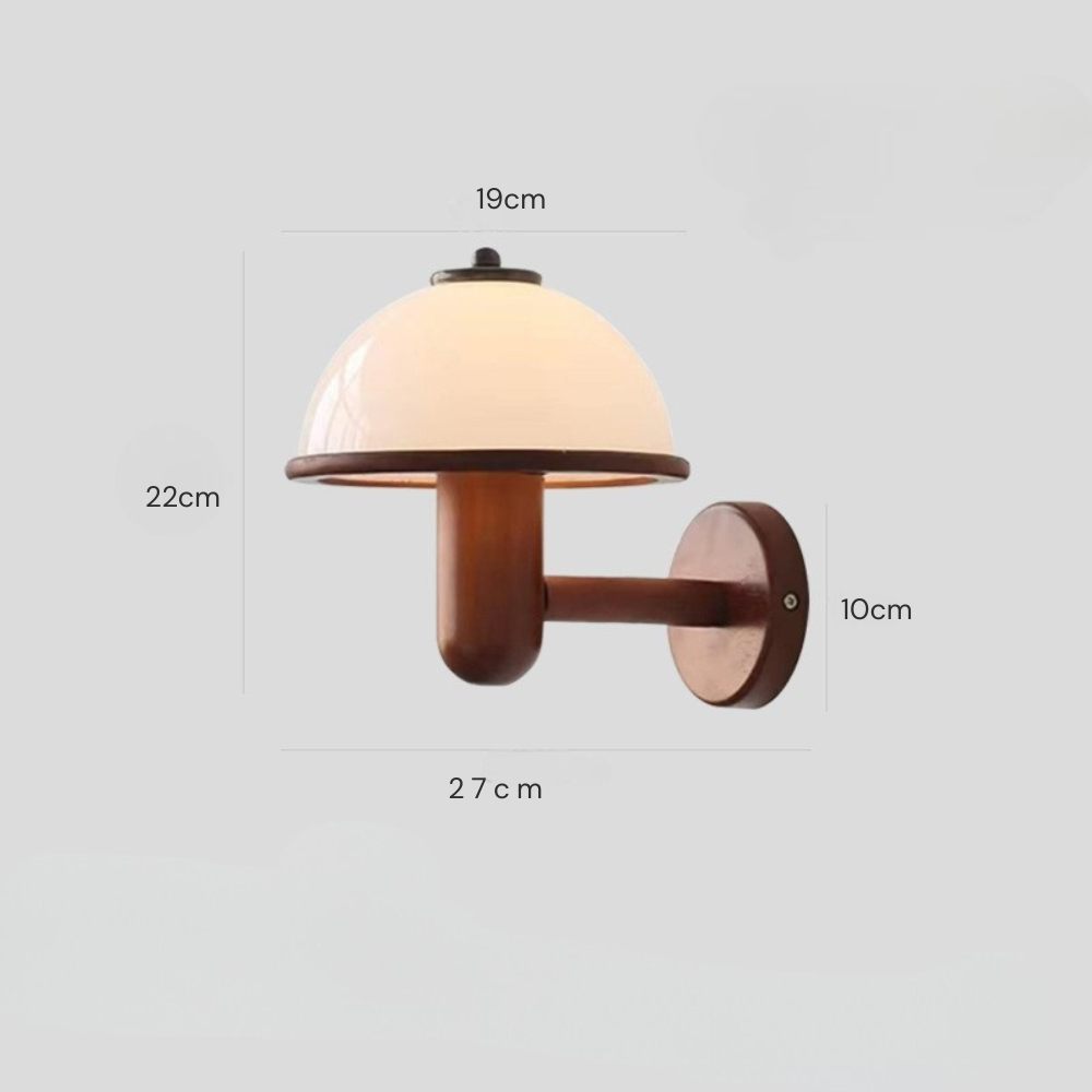 Nirilo - Lámpara de Pared de Madera de Hongo con Pantalla Blanca - Acabado en Roble