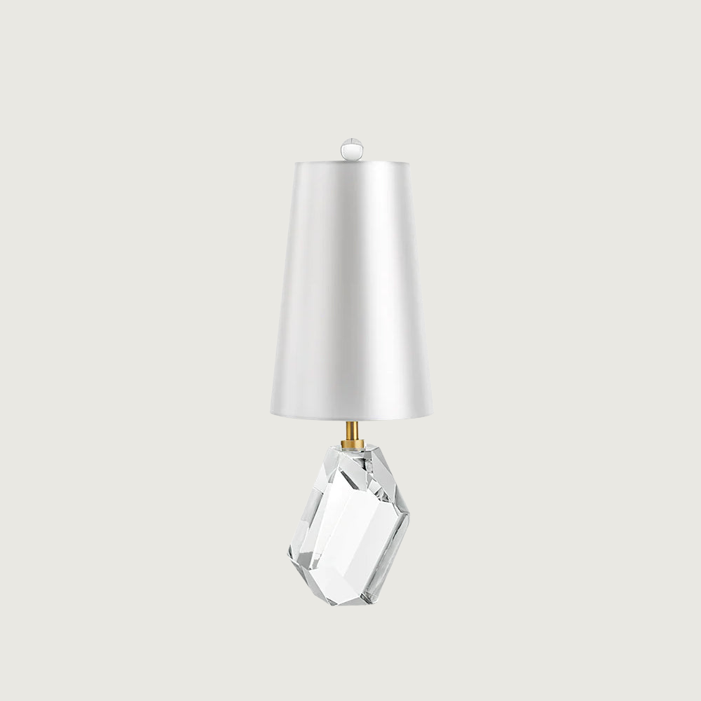 Raveza - Lámpara de Mesa de Cristal Cortado - Diseño Moderno con Pantalla Blanca - Ideal para Mesitas de Noche y Espacios Reducidos