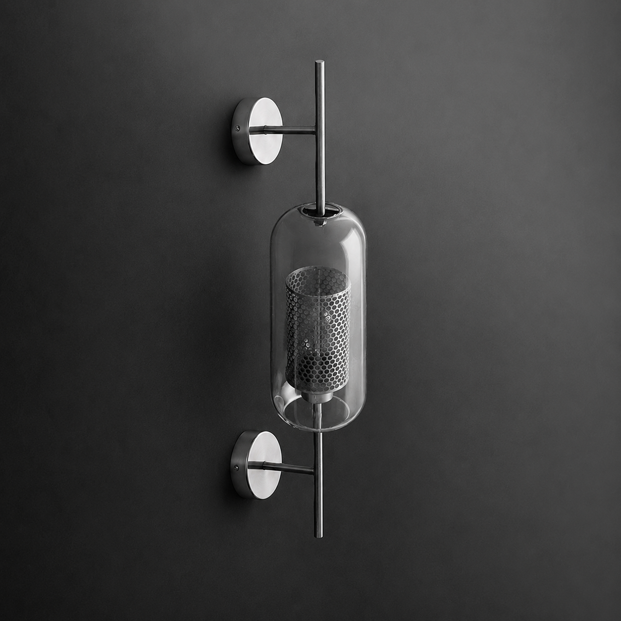 Atria: Aplique de Pared Geométrico Industrial de Metal y Vidrio