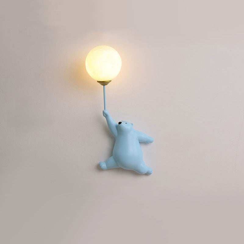 Cielo: Aplique de Pared Infantil con Globo de Oso Blanco/Azul/Rosa