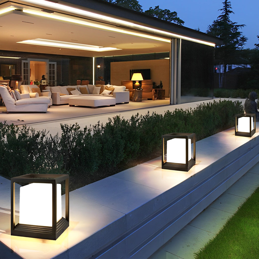 Kodina - Farol de Pilar Exterior Cubo Moderno de Aluminio Solar o a Red