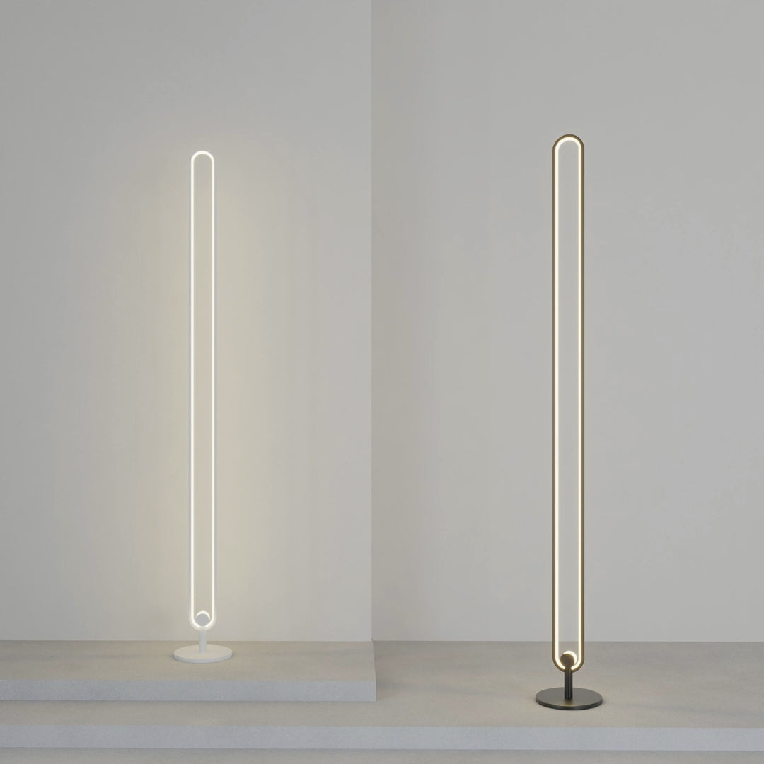 Lámpara de pie LED ovalada Rozalia en un salón minimalista – imagen 4