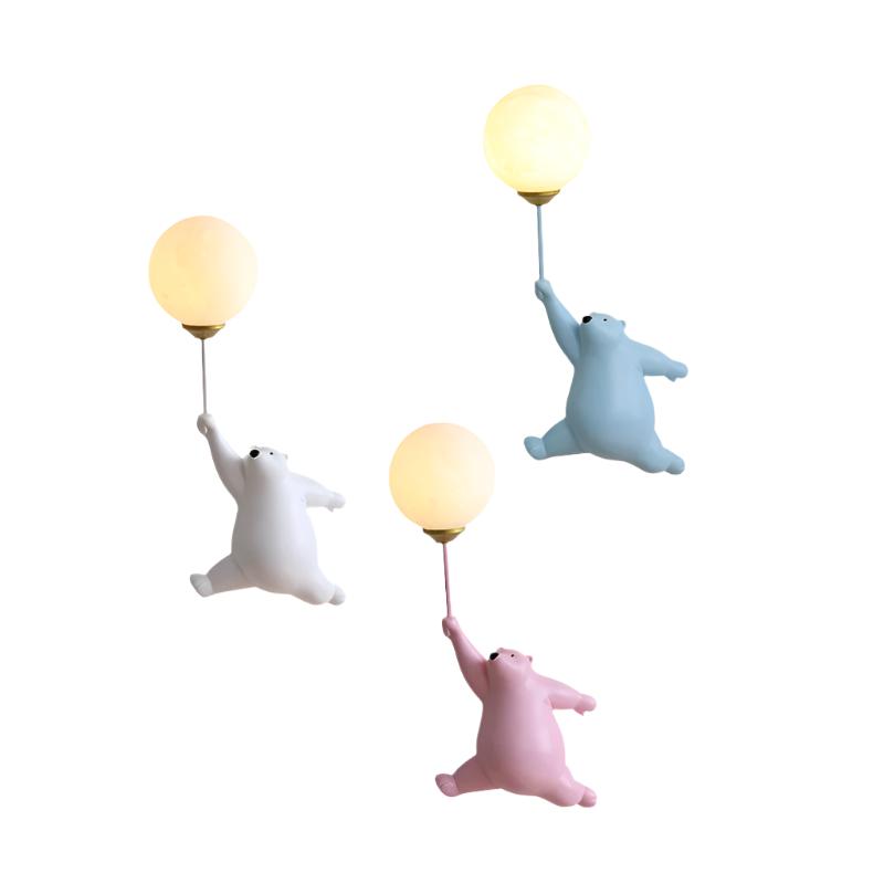 Cielo: Aplique de Pared Infantil con Globo de Oso Blanco/Azul/Rosa