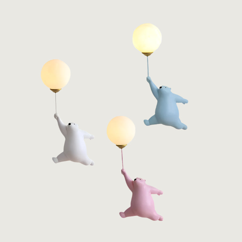 Cielo: Aplique de Pared Infantil con Globo de Oso Blanco/Azul/Rosa