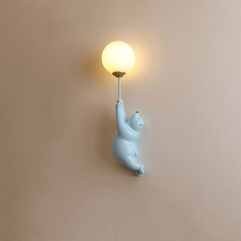Cielo: Aplique de Pared Infantil con Globo de Oso Blanco/Azul/Rosa