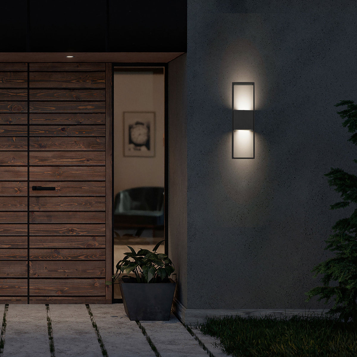 Aplique de pared exterior LED Ribela en una fachada moderna – imagen 5