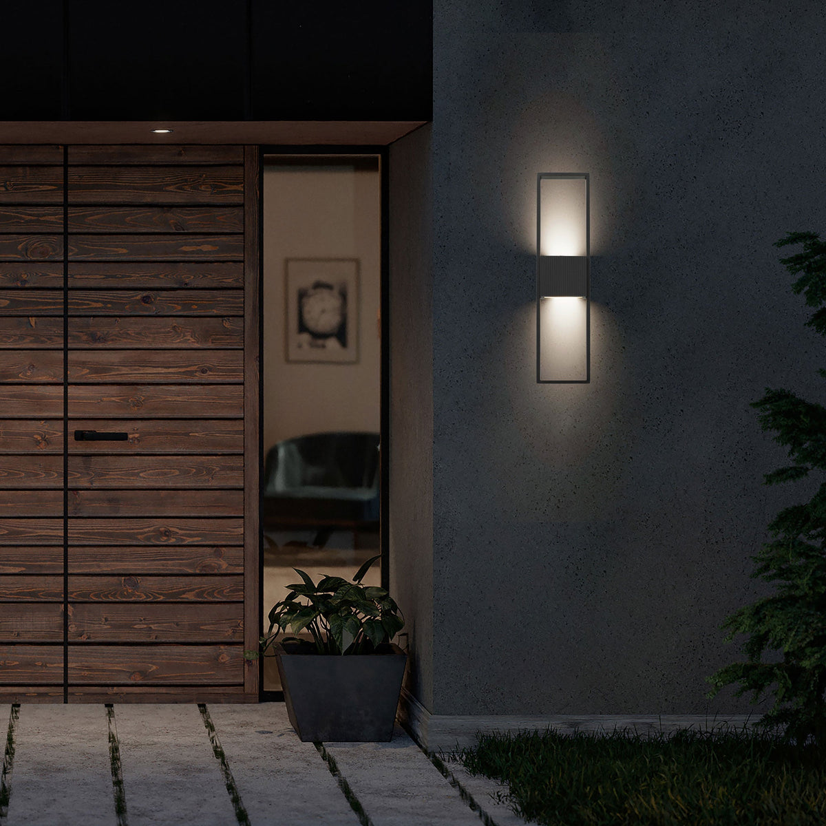 Aplique de pared exterior LED Ribela en una fachada moderna – imagen 6