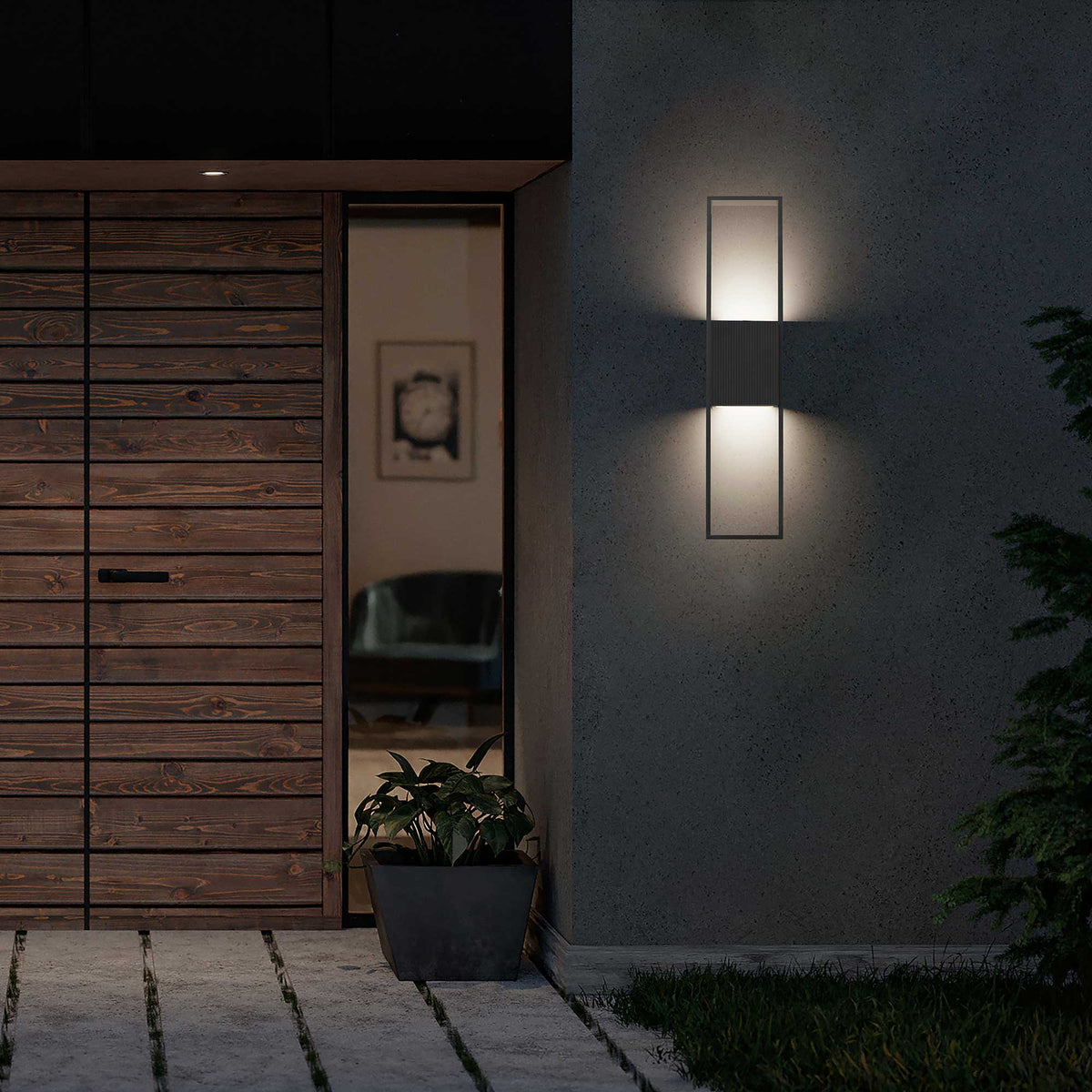Aplique de pared exterior LED Ribela en una fachada moderna – imagen 7
