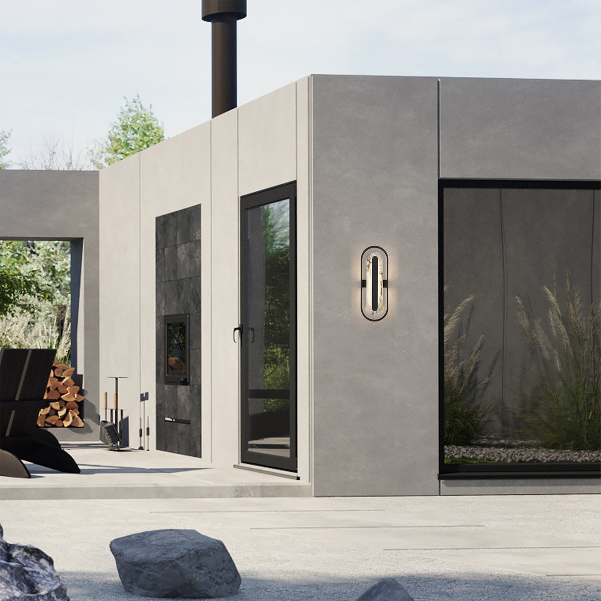 Aplique de pared exterior de mármol Marmia junto a una entrada contemporánea – imagen 2
