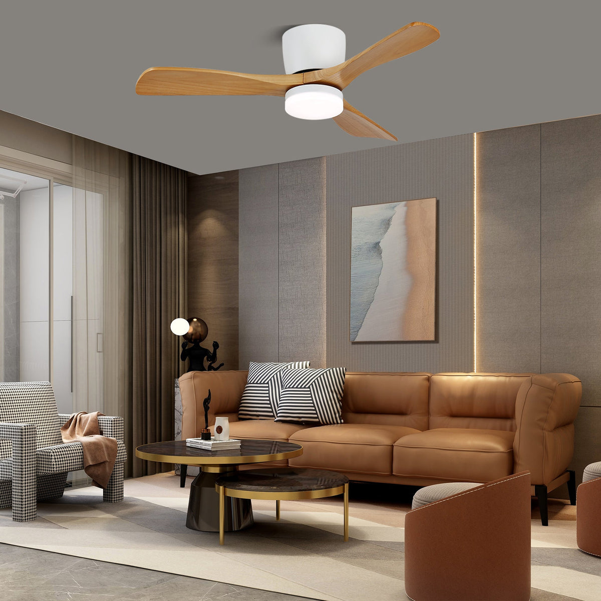 Ventilador de techo con luz Soplana en un salón acogedor – imagen 6