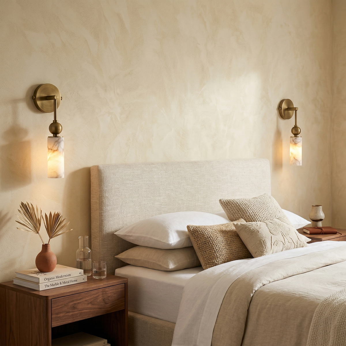 Aplique de pared de alabastro Halbara junto a la cama – imagen 17