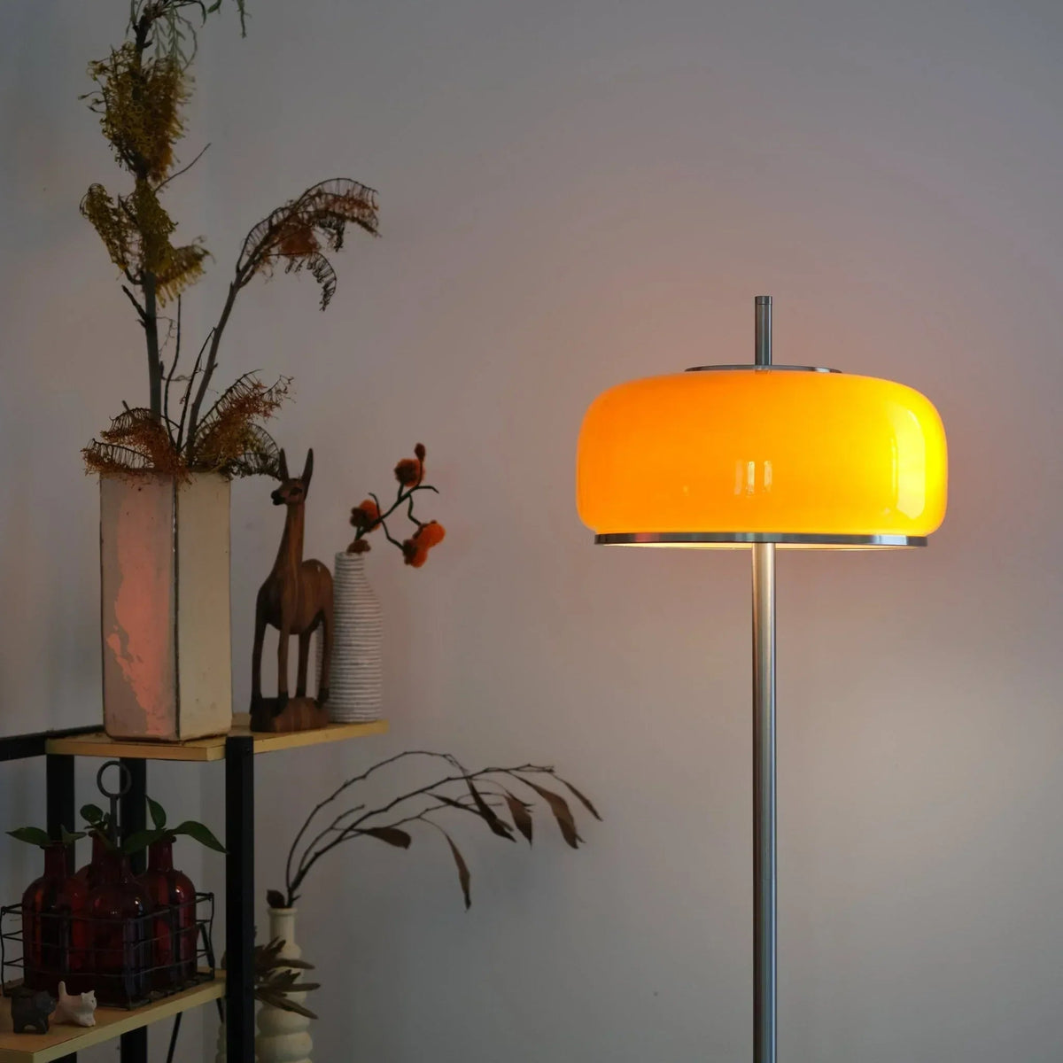 Fogara - Lámpara de Pie de Cristal Soplado Naranja con Base de Mármol