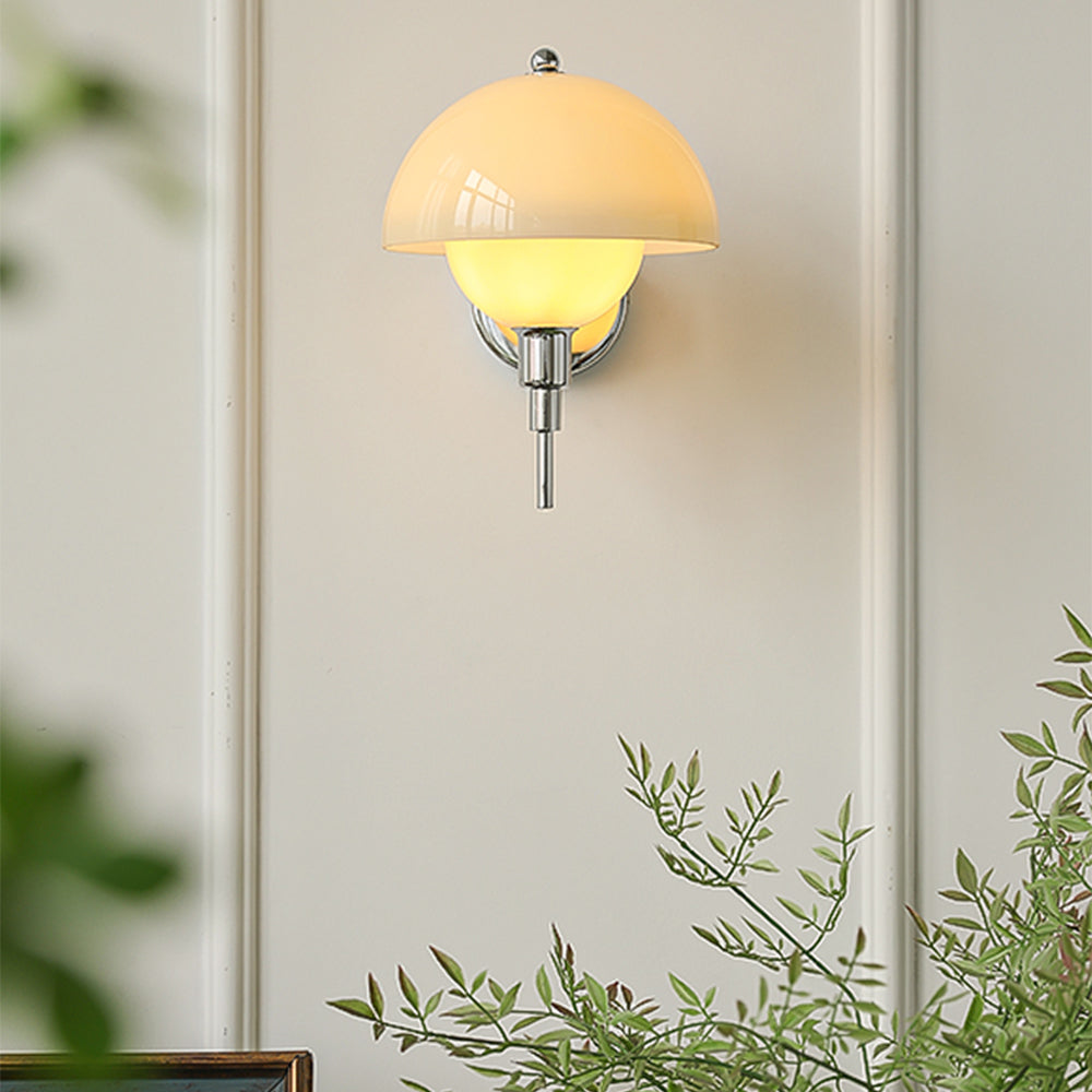 Aplique de Pared Inspirado en Hongos con Luz Cálida y Diseño Elegante para Dormitorio, Pasillos y Fluros - Vidrio Crema 20 cm 4