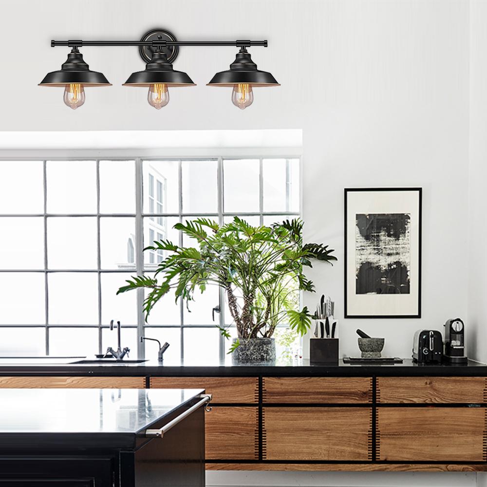 Aplique de Pared Rústico Vintage de 3 Luces en Negro Mate, Ideal para Baño y Dormitorio 1
