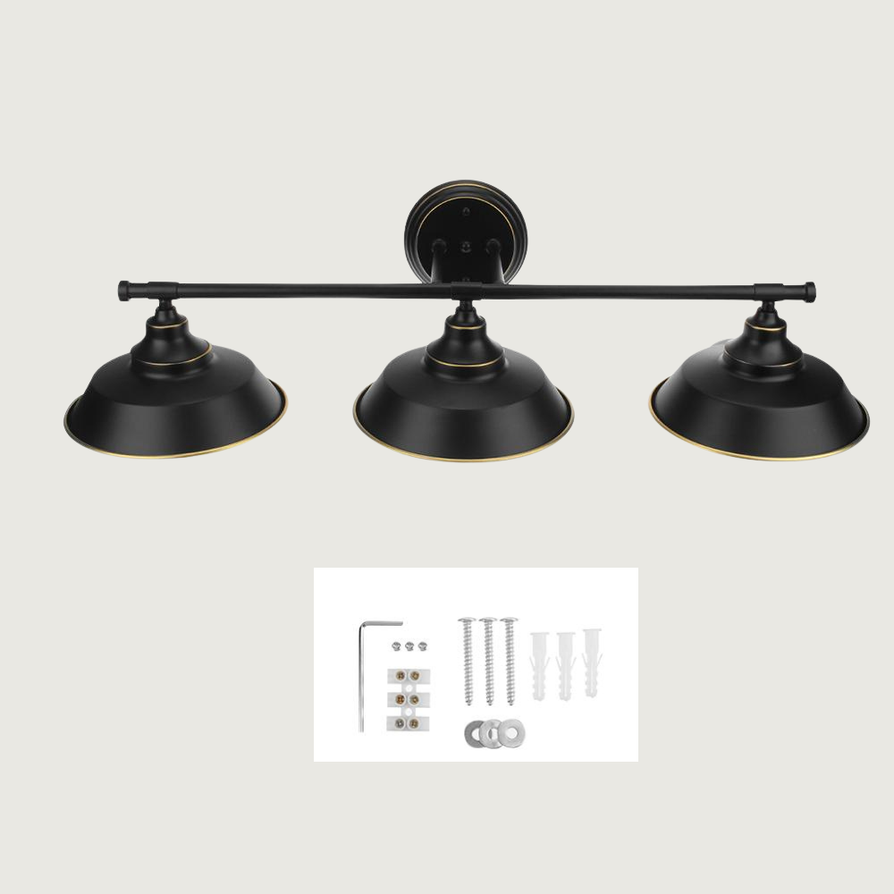 Glimen - Aplique de Pared Rústico Vintage de 3 Luces en Negro Mate - Ideal para Baño y Dormitorio