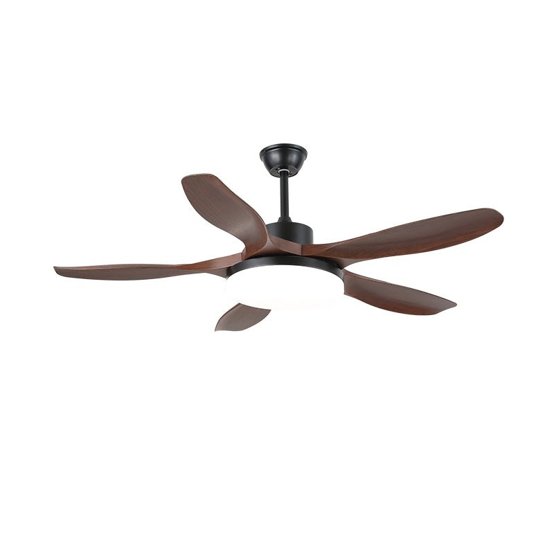 Ventilador de techo con luz Fresnia – nogal y negro, 5 aspas curvas