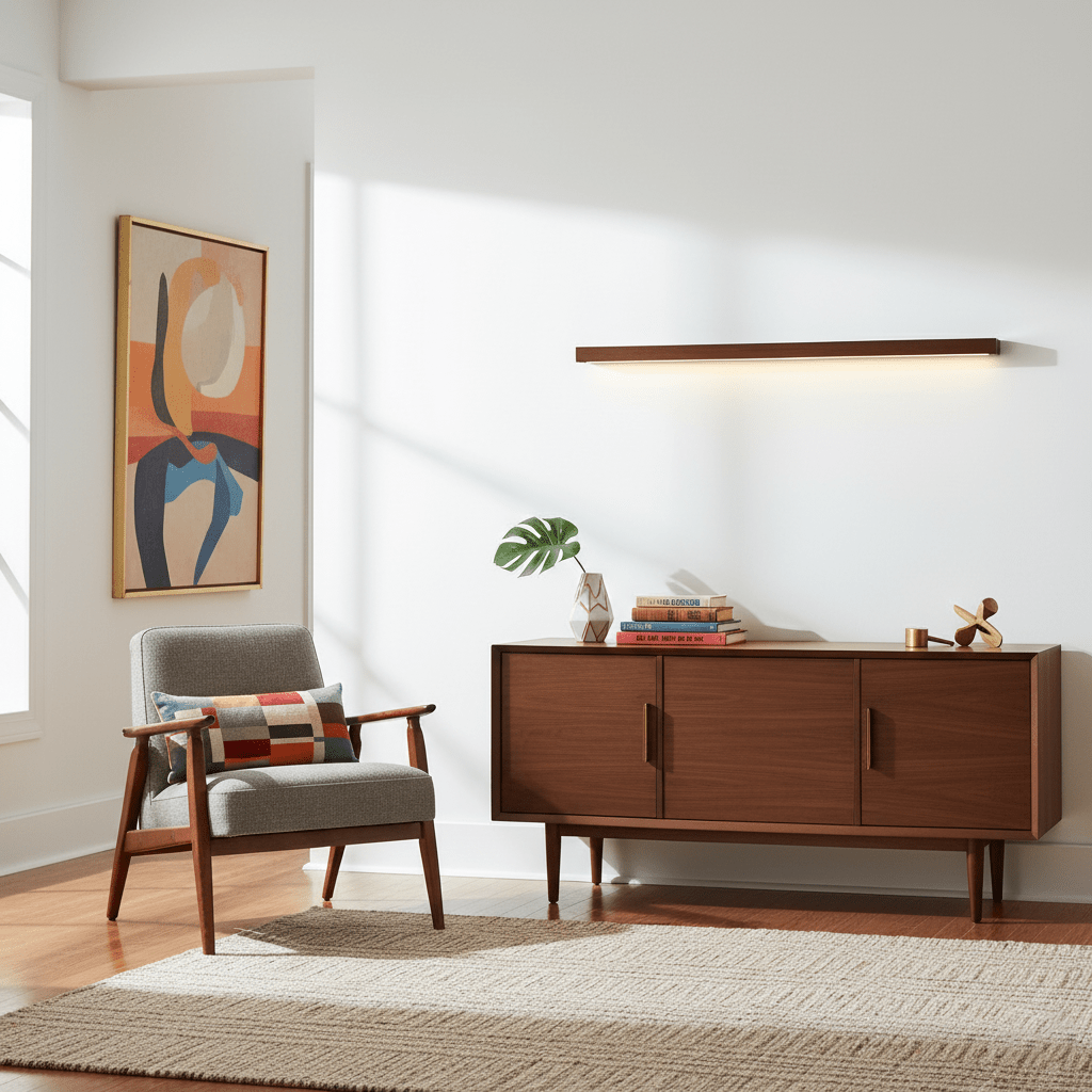 Aplique de pared lineal de madera Abetia sobre un espejo de baño – imagen 16