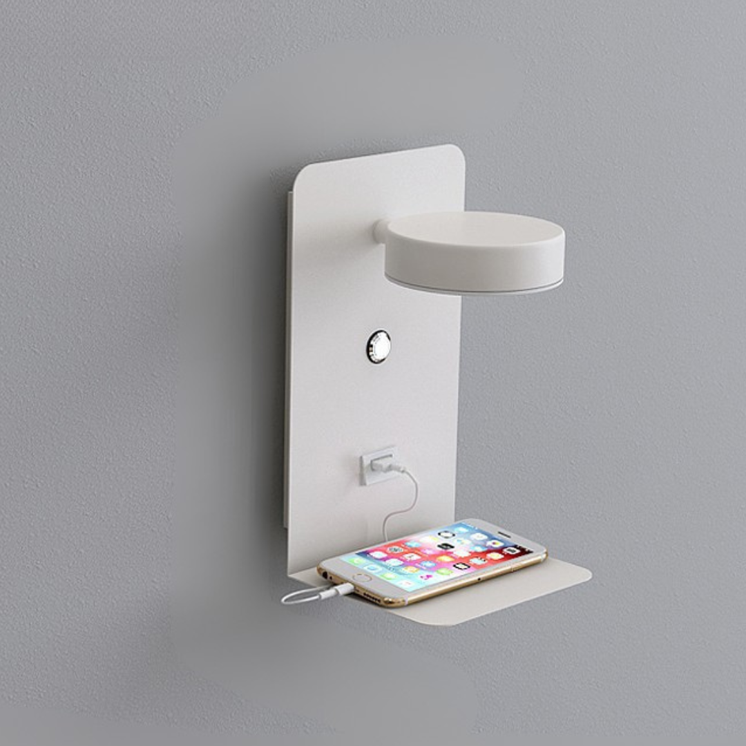 Lumesa - Lámpara de Pared Minimalista - Diseño Elegante y Funcional - Lámpara de Noche Hotel - Cargador de Teléfono USB