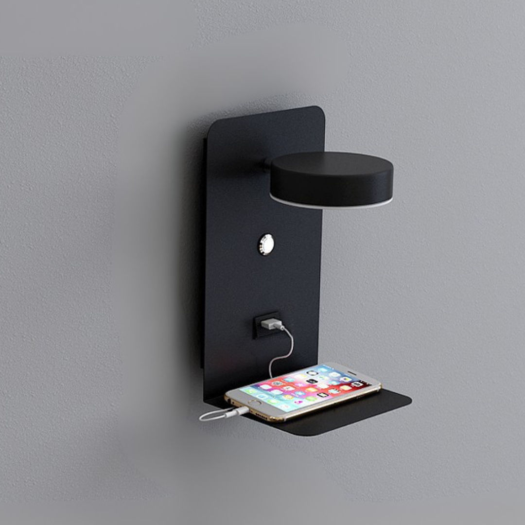 Lumesa - Lámpara de Pared Minimalista - Diseño Elegante y Funcional - Lámpara de Noche Hotel - Cargador de Teléfono USB