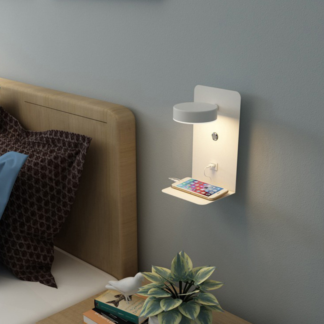 Lumesa - Lámpara de Pared Minimalista - Diseño Elegante y Funcional - Lámpara de Noche Hotel - Cargador de Teléfono USB