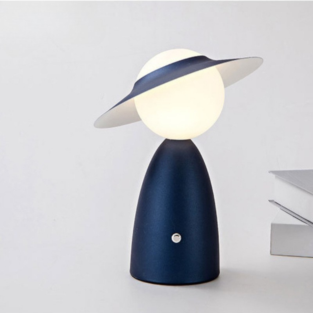 LuzCarga – Lámpara de Mesa Sombrero LED Recargable con Carga Inalámbrica Azul Rojo Dorado