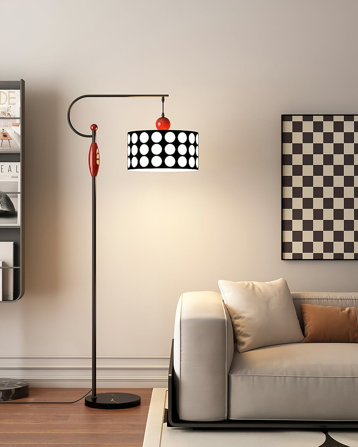 Lámpara de pie de arco con lunares Topelia en un salón moderno – imagen 2