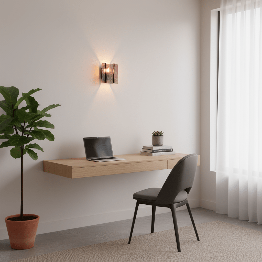 Aplique de pared de vidrio rojo vino Wavino – sobre un escritorio