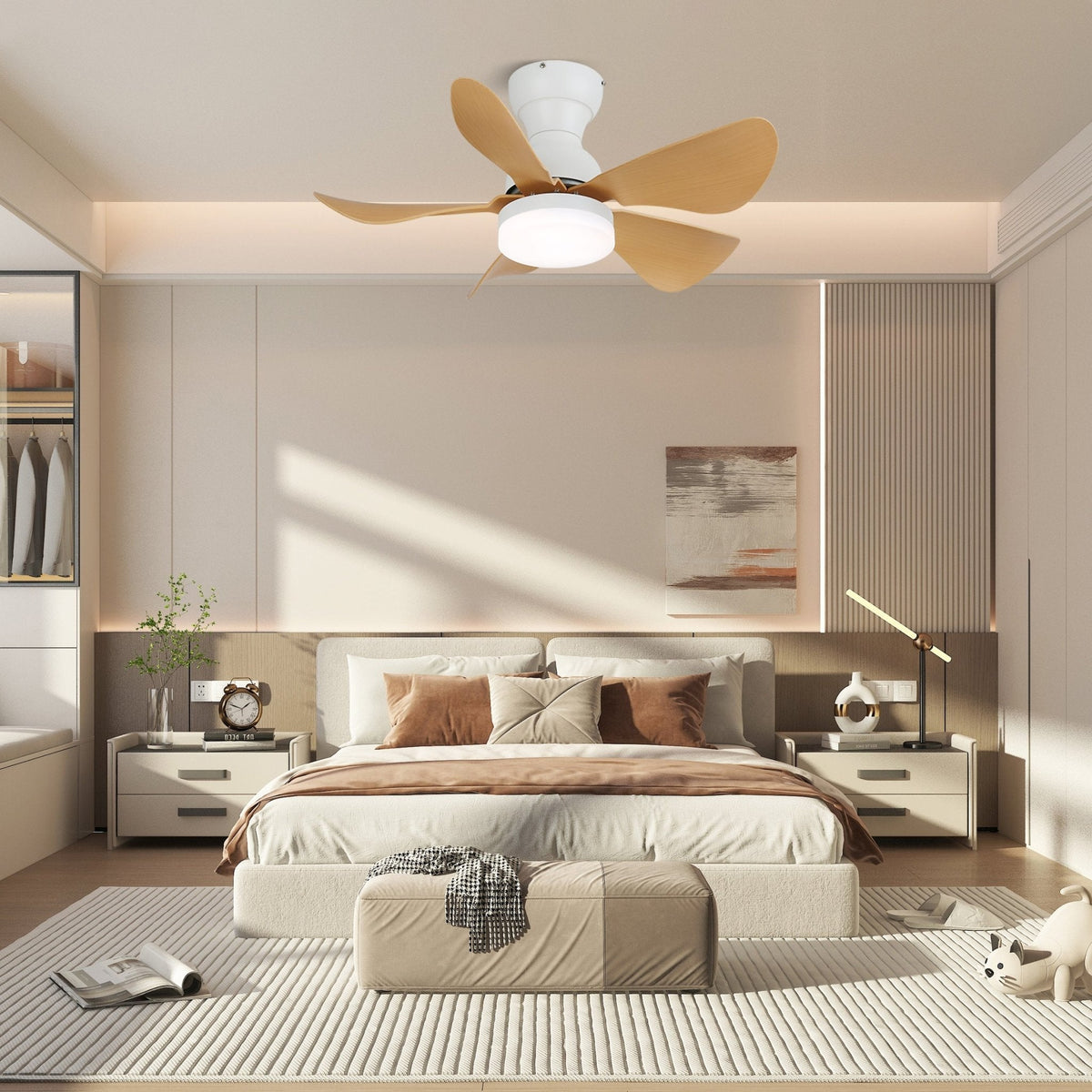 Ventilador de techo con luz Bonela en un dormitorio acogedor – imagen 11