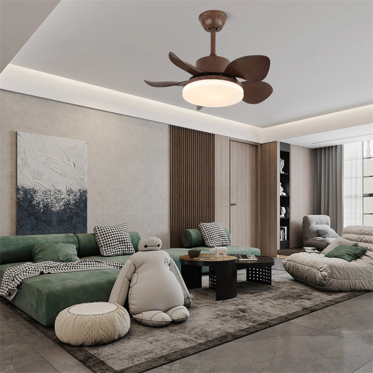 Ventilador de techo con luz Bosca en un dormitorio cálido – imagen 9