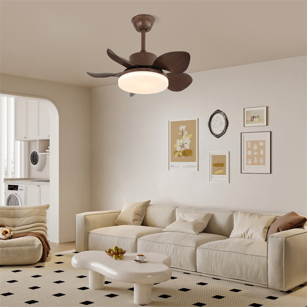 Ventilador de techo con luz Bosca en un dormitorio cálido – imagen 10