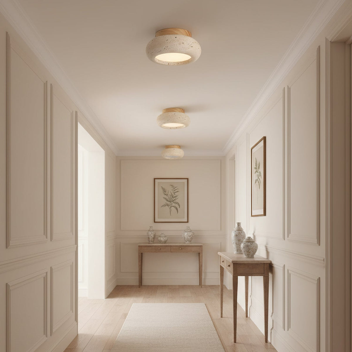 Plafón LED de travertino Gredina en un dormitorio natural – imagen 2