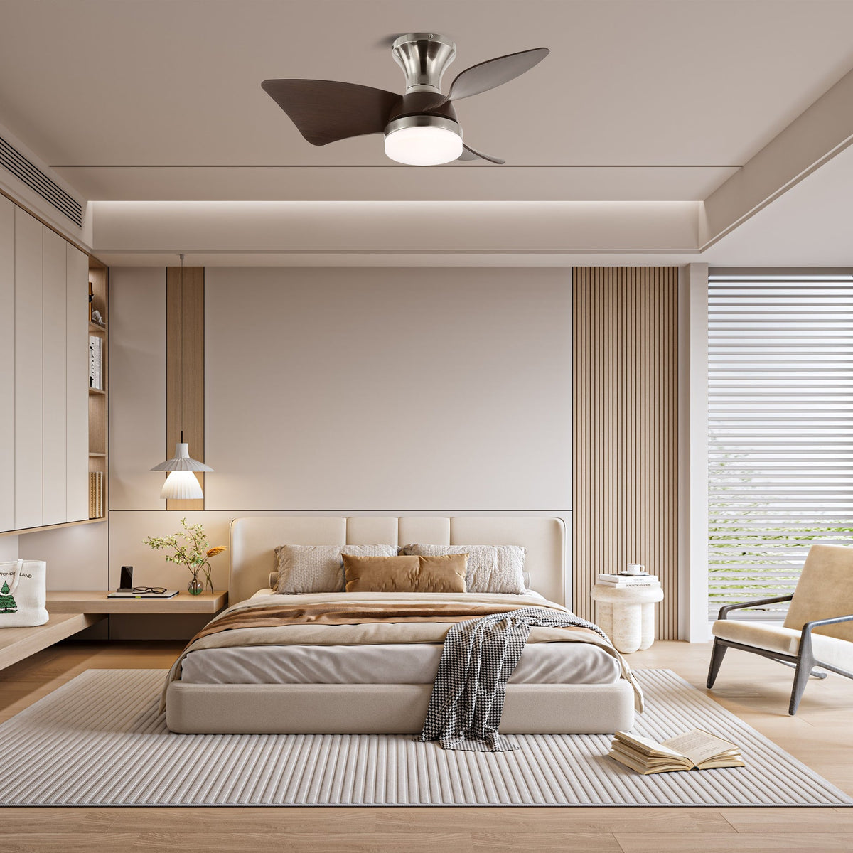 Ventilador de techo con luz Lirena en un dormitorio sereno – imagen 7