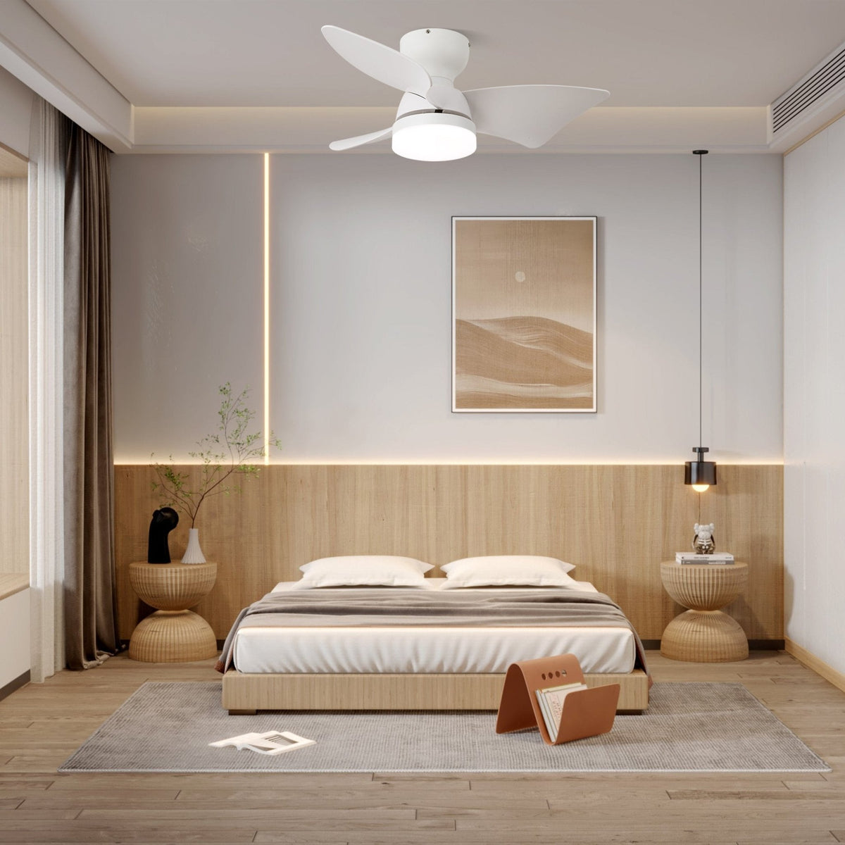 Ventilador de techo con luz Lirena en un dormitorio sereno – imagen 6