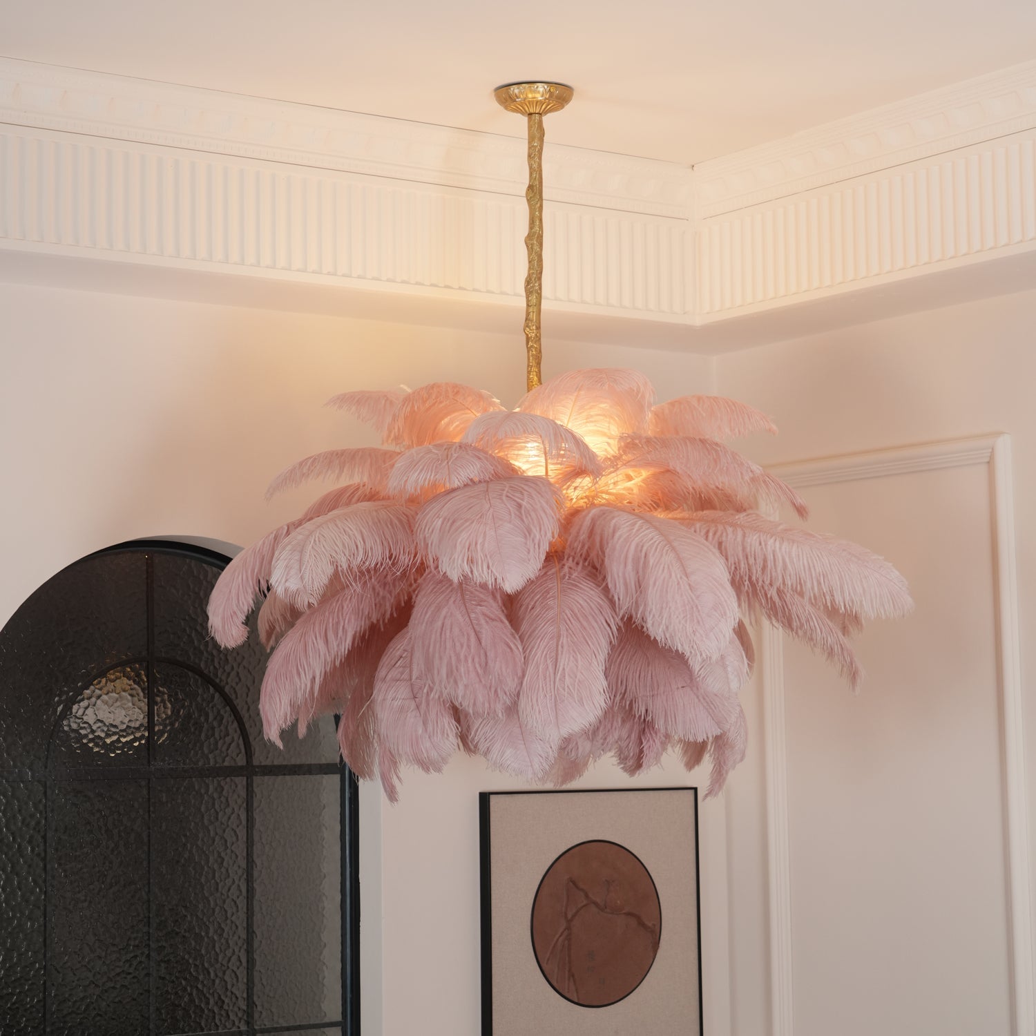 Chandeliers de Plumas de Avestruz Extra Grande con Base de Latón – Iluminación de Lujo 8