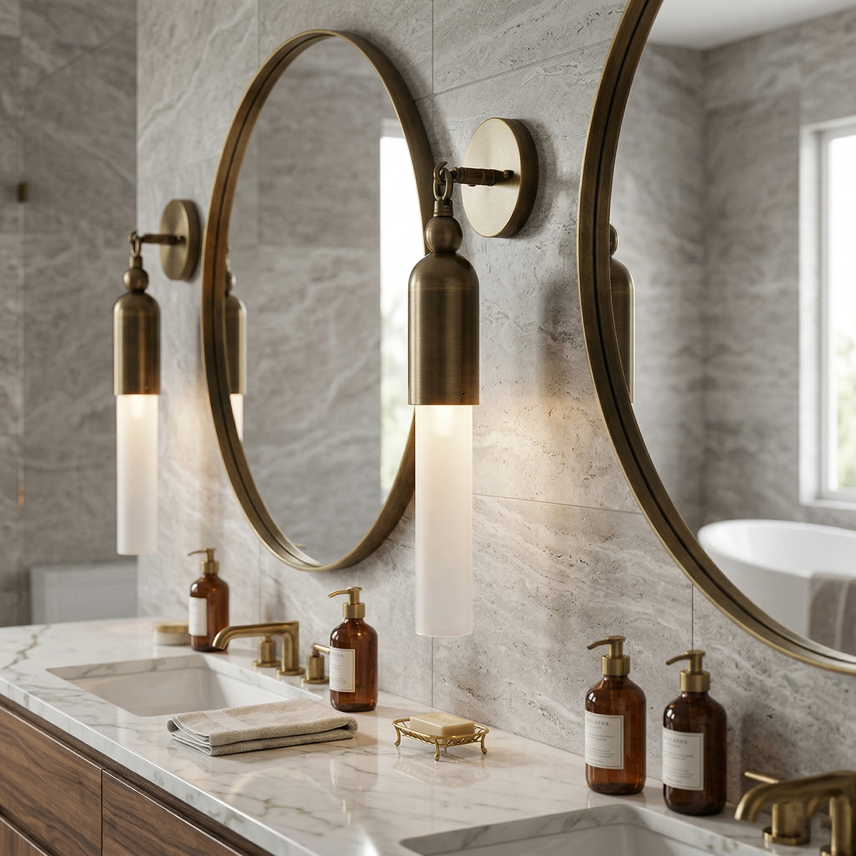 Aplique de pared de latón Pavesa junto a un espejo – imagen 8
