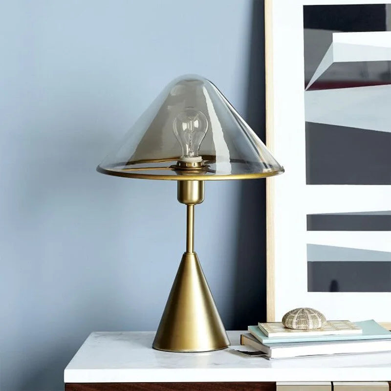 Lámpara de mesa seta de cristal Lusela – con pantalla de cristal transparente