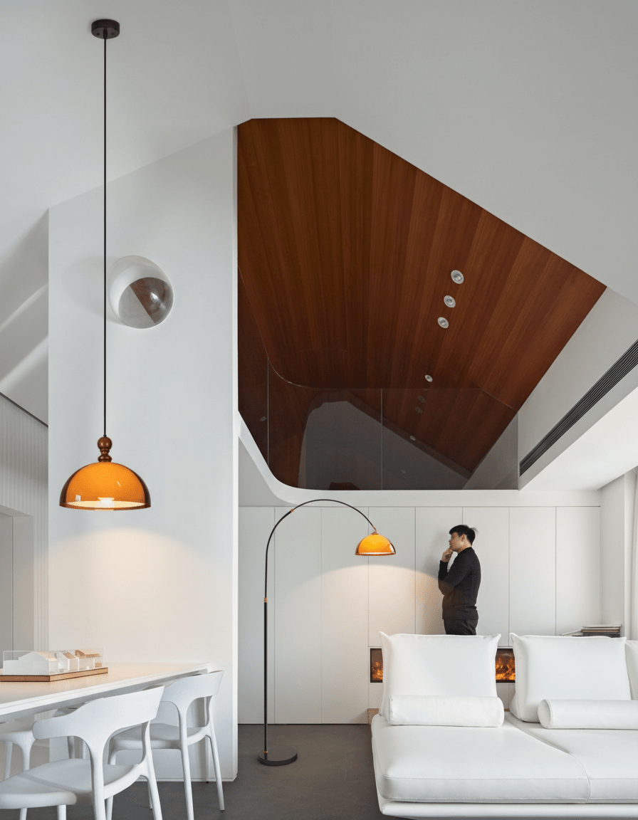 Lámpara colgante ámbar y madera Dorela sobre una mesa de comedor – imagen 7